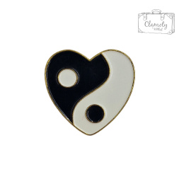 Przypinka Metalowa Yin Yang Biało Złote Serce