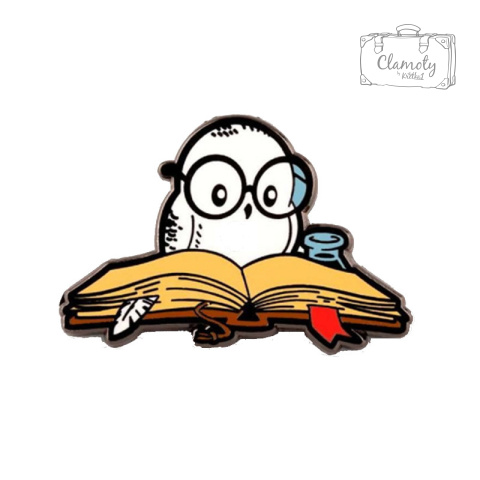 Przypinka Metal Owl Sowa Czytająca Książkę Pin
