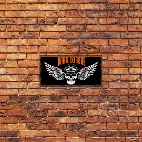 Tablica Ozdobna Blacha Born To Ride Motor Skull Retro Vintage