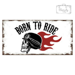 Tablica Ozdobna Blacha Born To Ride Motor Skull Two Retro Vintage