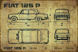 Tablica Ozdobna Blacha Przekrój Fiat 125p Retro Vintage