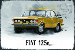 Tablica Ozdobna Blacha Żółty Fiat 125p Retro Vintage