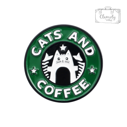 Metalowa Przypinka Cats And Coffee Kotek
