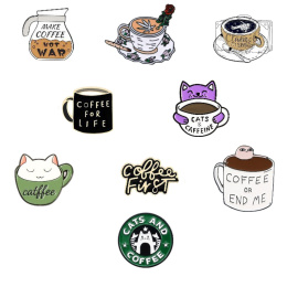 Metal Pin Cats And Coffee Kotek