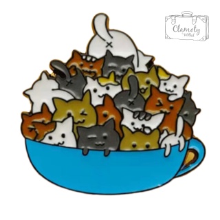 Metalowa Przypinka Kotki W Filiżance Cats