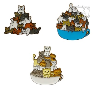 Metalowa Przypinka Kotki W Filiżance Cats