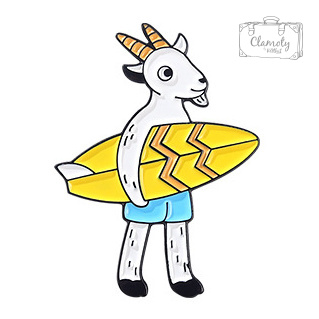 Metalowa Przypinka Koza Z Deską Surfingową Surf