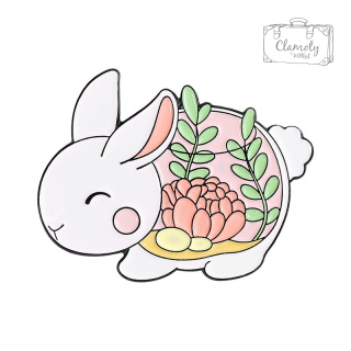 Metalowa Przypinka Królik Bunny Z Kwiatkiem