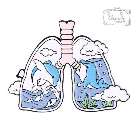 Metalowa Przypinka Płuca Z Delfinami