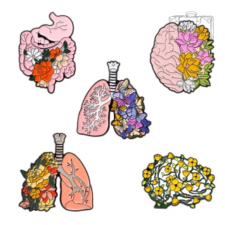 Metalowa Przypinka Płuca Z Kwiatami