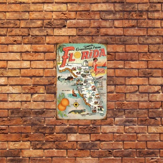 Tablica Ozdobna Blacha Florida Map USA Retro Vintage