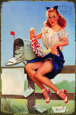 Tablica Ozdobna Blacha Girl And Mailbox Postbox Retro Vintage