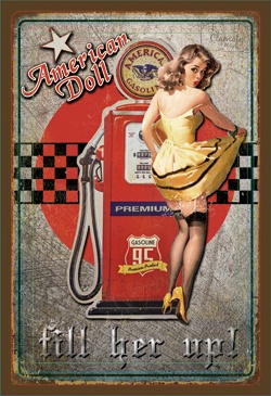 Tablica Ozdobna Blacha Girl In Gas Station Retro Vintage