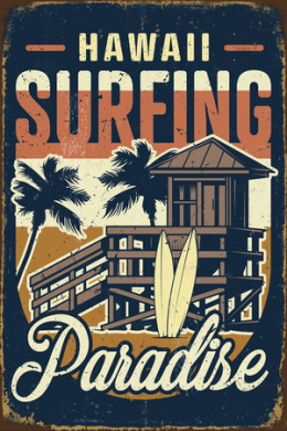 Tablica Ozdobna Blacha Hawaii Surfing Paradise Retro Vintage