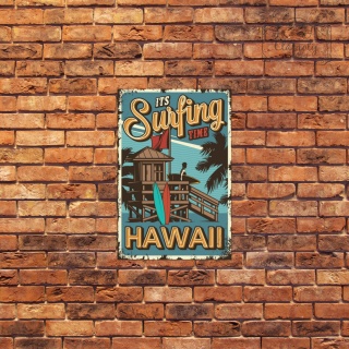 Tablica Ozdobna Blacha It's Surfing Time Hawaii Retro Vintage