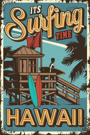 Tablica Ozdobna Blacha It's Surfing Time Hawaii Retro Vintage
