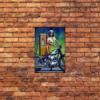 Tablica Ozdobna Blacha Motor Girl Gas Station Retro Vintage