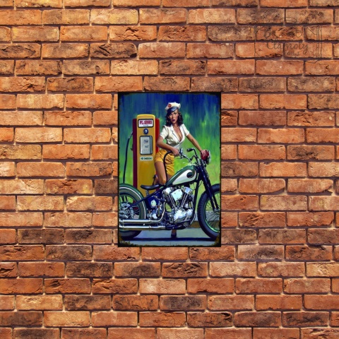 Tablica Ozdobna Blacha Motor Girl Gas Station Retro Vintage