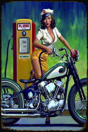 Tablica Ozdobna Blacha Motor Girl Gas Station Retro Vintage