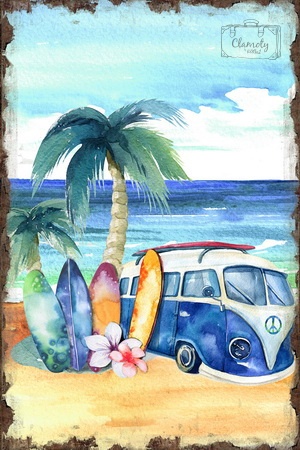 Tablica Ozdobna Blacha VW T1 Surf Palm Surfer Retro Vintage