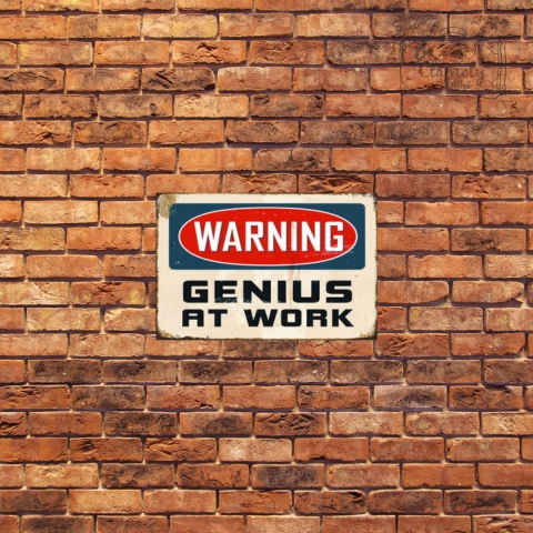 Tablica Ozdobna Blacha Warning Genius At Work Retro Vintage