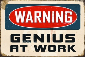 Tablica Ozdobna Blacha Warning Genius At Work Retro Vintage
