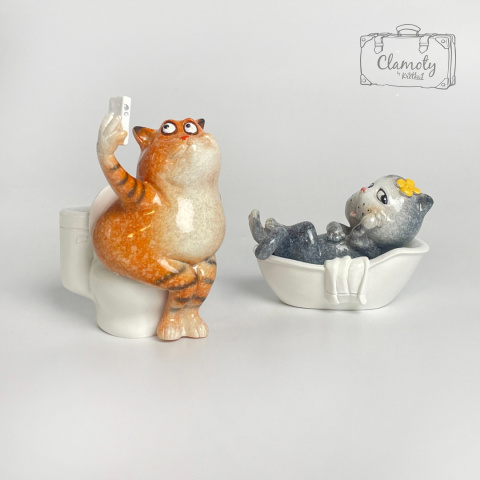 Figurka Dekoracyjna Ozdoba Rudy Kot Na Toalecie