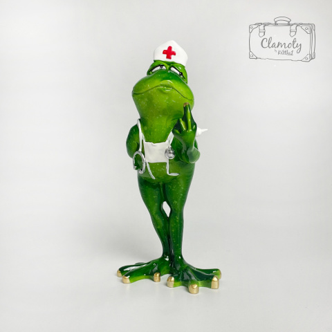 Figurka Porcelanowa Żaba Zielona Pielęgniarka Gruba