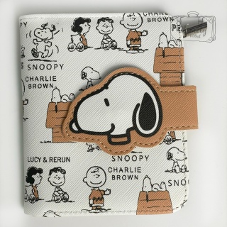 Portfel Rozkładany Biało Beżowy Snoopy Ekoskóra Zapięcie