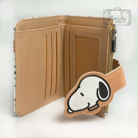 Portfel Rozkładany Biało Beżowy Snoopy Ekoskóra Zapięcie