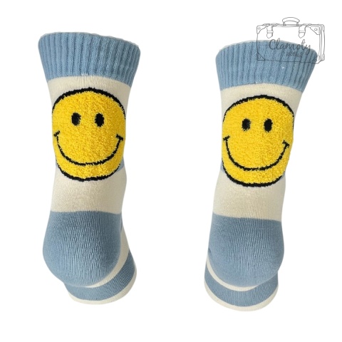 Skarpetki Damskie Długie Biało Niebieskie Smile  tył