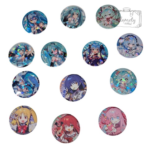 Przypinka Okrągła Hatsune Miku 4 Anime Girl Opalizująca