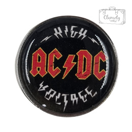 Metalowa Okrągła Czarna Przypinka ACDC Hard Rock Pin