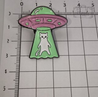 Przypinka Kot Ufo Róż Zieleń Buton Metal Pin 2