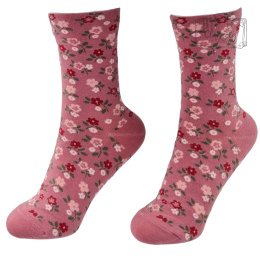 Skarpetki Damskie Długie Różowe Pełne Kwiatów Socks Flowers 36-40