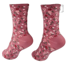 Skarpetki Damskie Długie Różowe Pełne Kwiatów Socks Flowers 36-40