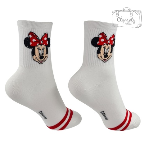 Skarpetki Damskie Długie Mickey Białe z Paskami Myszka Minnie 36-40