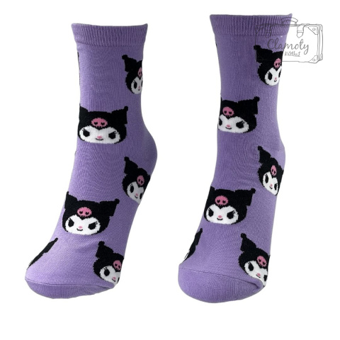 Skarpetki Bawełniane Długie Fioletowe Kuromi Damskie Hello Kitty 36-40