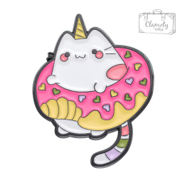 Metalowa Przypinka Kot Słodki Kotek Push Unicorn Donut