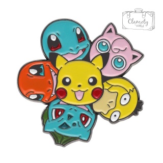 Metalowa Przypinka Pokemon Anime Bajka Pikachu Bulbasaur