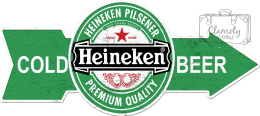 Tablica Tabliczka Blacha Ozdobna Strzałka Heineken Cold Beer Vintage