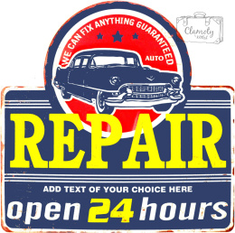 Tablica Tabliczka Blacha Ozdobna Car Repair Open 24 Hours Vintage