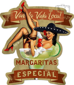 Tablica Tabliczka Blacha Ozdobna Margaritas Drinks Mexico Girl Vintage