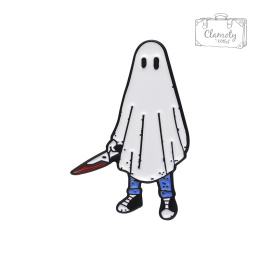 Metalowa Przypinka Horror Ghost Man Duch z Nożem Knife Pin
