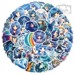 Zestaw Naklejek Wlepki StickerBomb Blue Anime Girl Niebieski Motyw N442