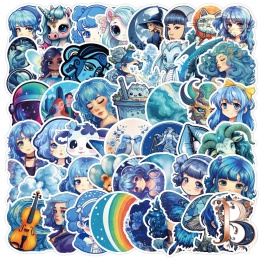 Zestaw Naklejek Wlepki StickerBomb Blue Anime Girl Niebieski Motyw N442