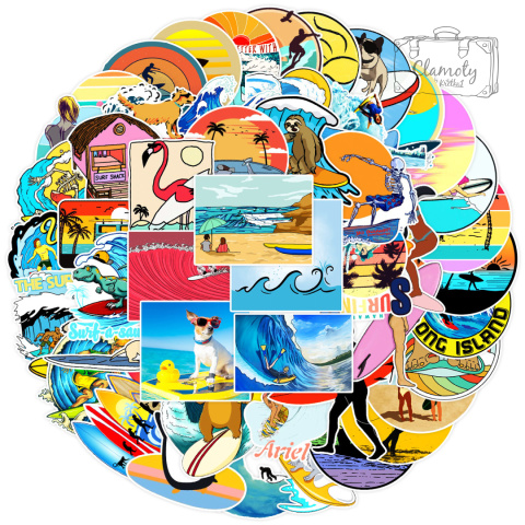 Zestaw Naklejek Wlepki StickerBomb Surf Animal Surfer Zwierzak Serfing N423