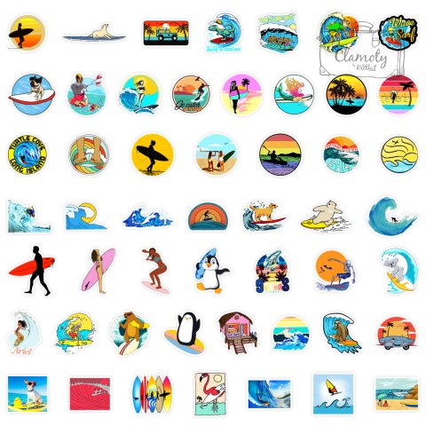 Zestaw Naklejek Wlepki StickerBomb Surf Animal Surfer Zwierzak Serfing N423
