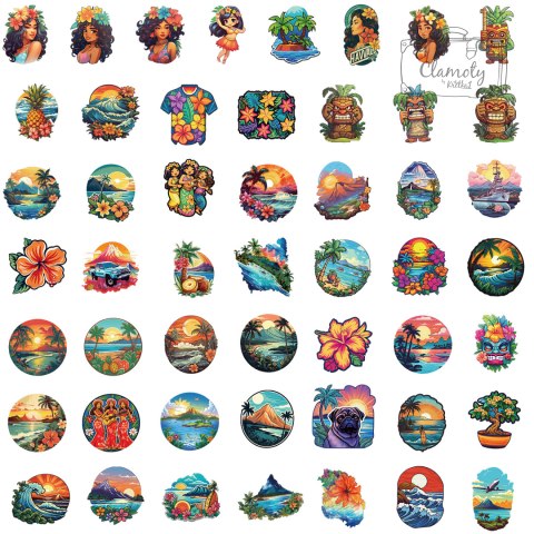 Zestaw Naklejek Wlepki StickerBomb Aloha Hawaii Island Surf Hawaje N424