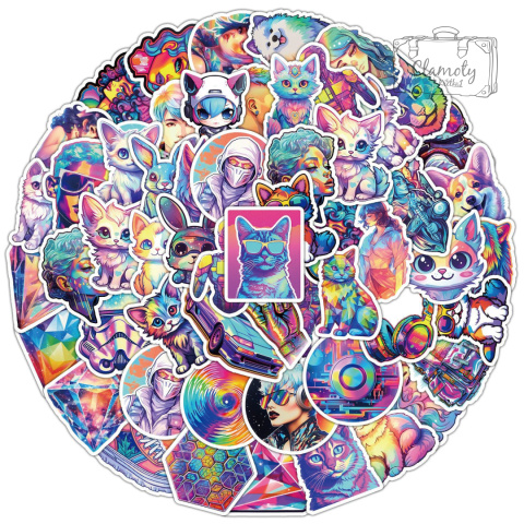 Zestaw Naklejek Wlepki StickerBomb Anime Style Kolorowe Mix Tie Dye N443